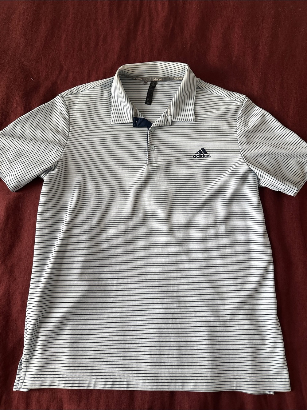 adidas Blue Golf Polo with Thin Navy Stripes